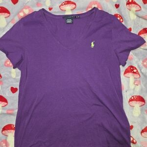 Ralph Lauren Purple V-Neck Tee with Green Logo